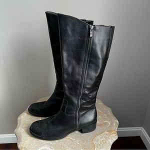Franco Sarto Leather Women’s 8 Cecelia Black Boots Knee High Riding Side Zipper